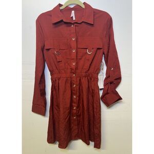 Live 4 Truth Collared Shirt Dress  Elastic Waist Small Burgundy Button‎ Up